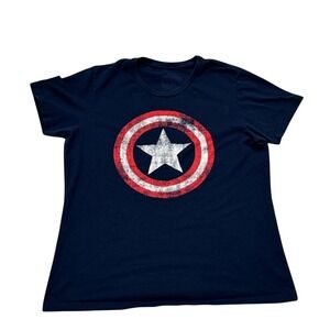 Marvel Graphic T-Shirt Womens 2XL Navy Blue Excellent Captain America Shield Tee